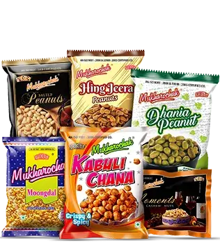 Image containing packets of kabuli chana, moongdal, dhania peanuts, hing jeera peanuts, salted peanuts, royal cashew nut, and hing jeera chana masala